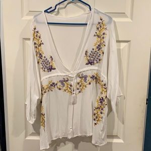 White Embroidered Beach Coverup